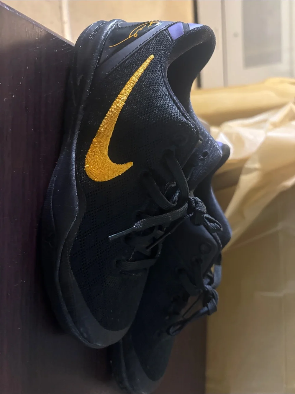Nike Kobe Kids Black Sneakers with Gold Swoosh